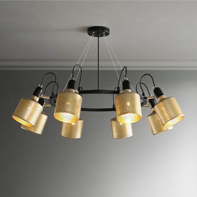 Metal Mesh Screen Chandelier Postmodern Adjustable Gold Hanging Light for Bedroom