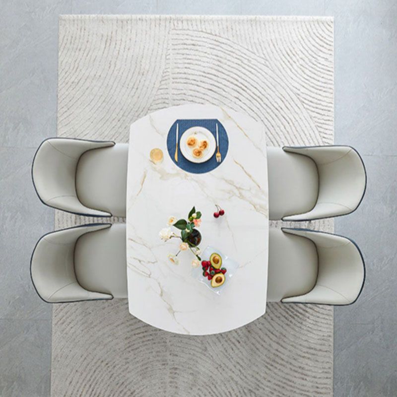 White Contemporary Round Stone Dining Table with Double Drop Leaf