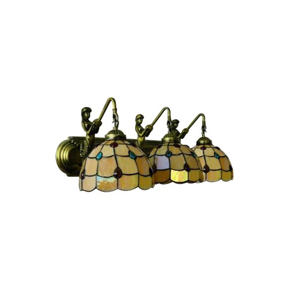 Grid Patterned Sconce Light Tiffany Yellow Glass 1 Head Antique Bronze Wall Light Fixture