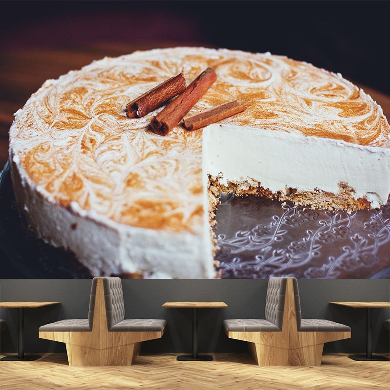 Cheesecake Dessert Wall Mural Minimalist Decoration Stain Resistant for Dessert Shop
