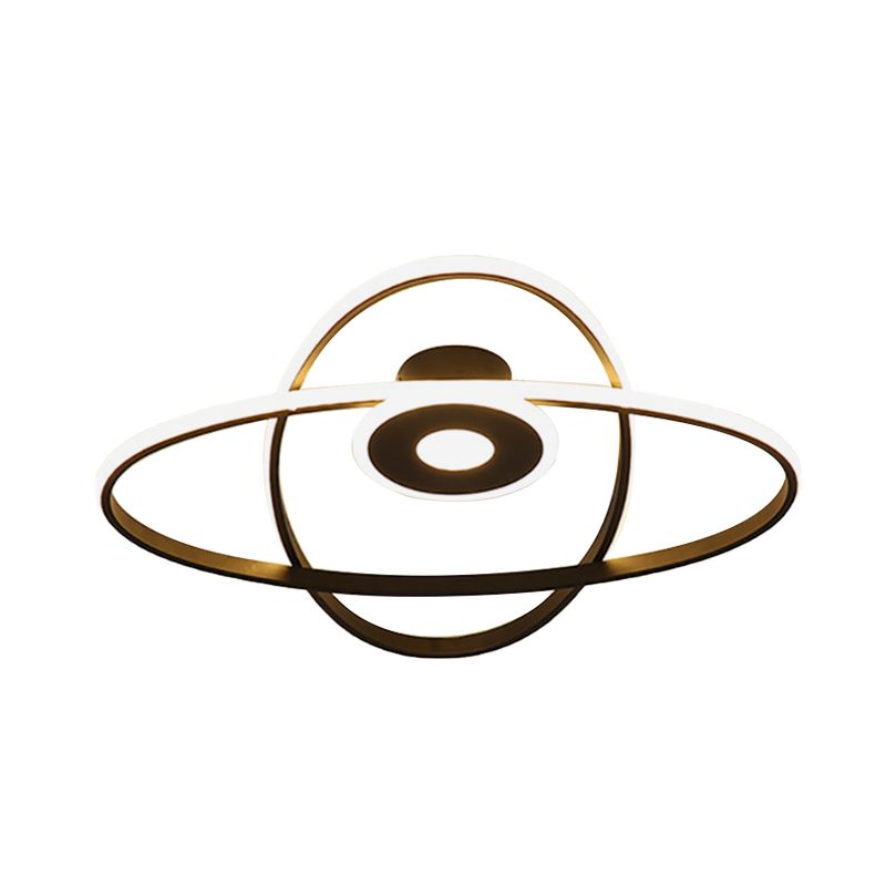 Bedroom LED Flush Mount Lighting Fixture Contemporary Black/White Ceiling Mount with Oval Frame Acrylic Shade in Warm/White Light