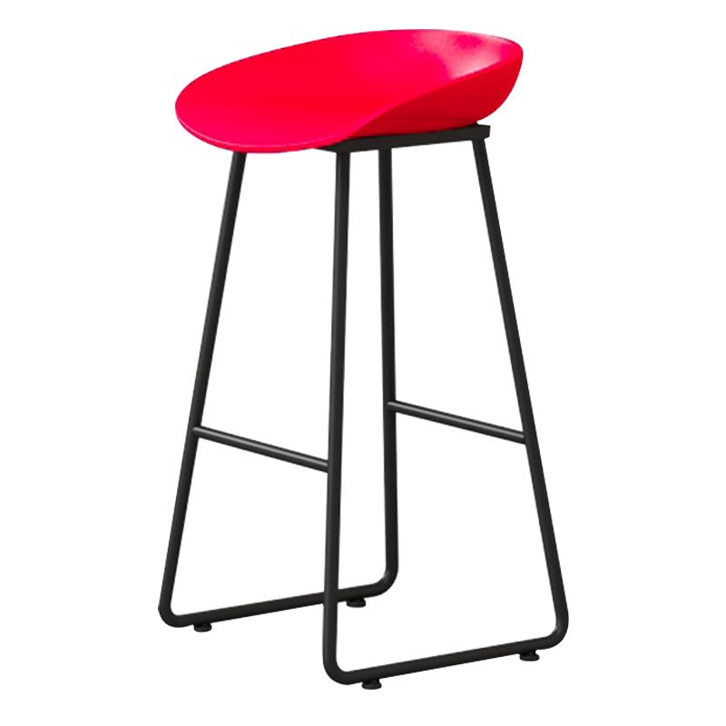 Contemporary Bucket Counter Bar Stool Armless Plastic Bar Stool with Footrest, Iron Base