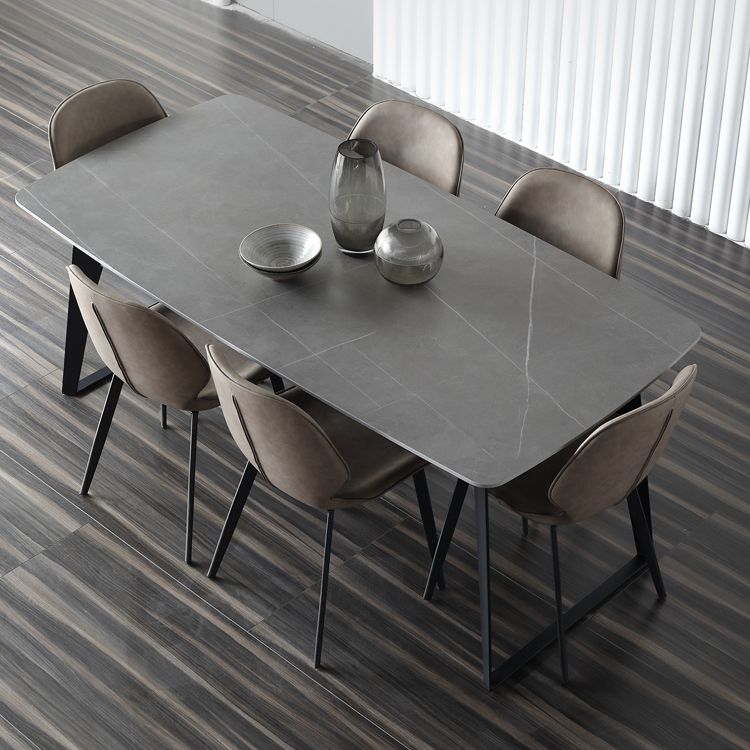 Mid-Century Modern Dining Table Gray Sintered Stone Rectangle Dining Table for Home Use