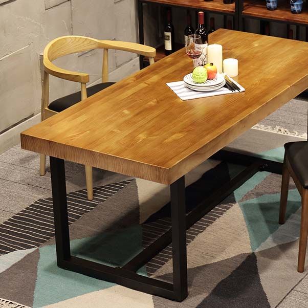 Industrial Brown Dining Table Indoor Rectangle Dinette Table with Metal Frame