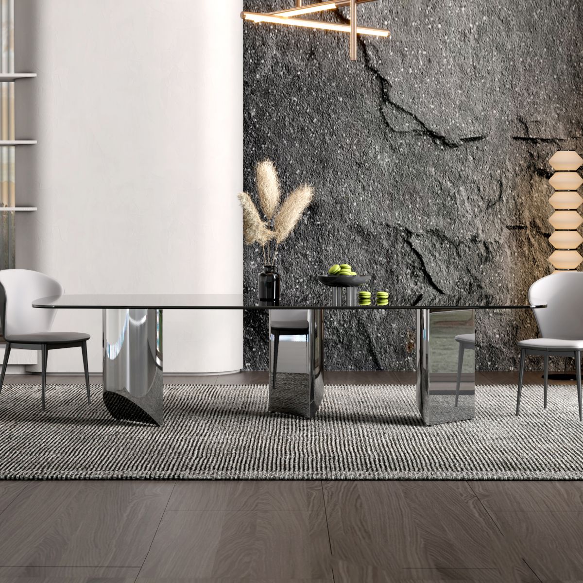 Glass Top Dining Table Rectangle Dining Table with Stainless Steel Base