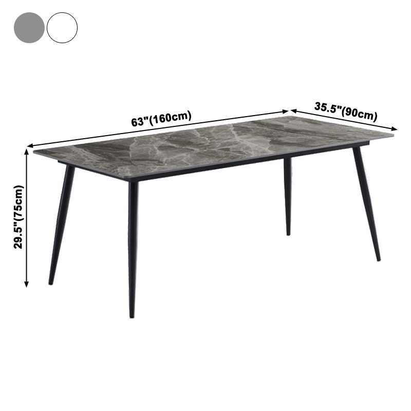 Industrial Sintered Stone Dining Table 4 Legs Carbon Steel Base Rectangle Table for Home