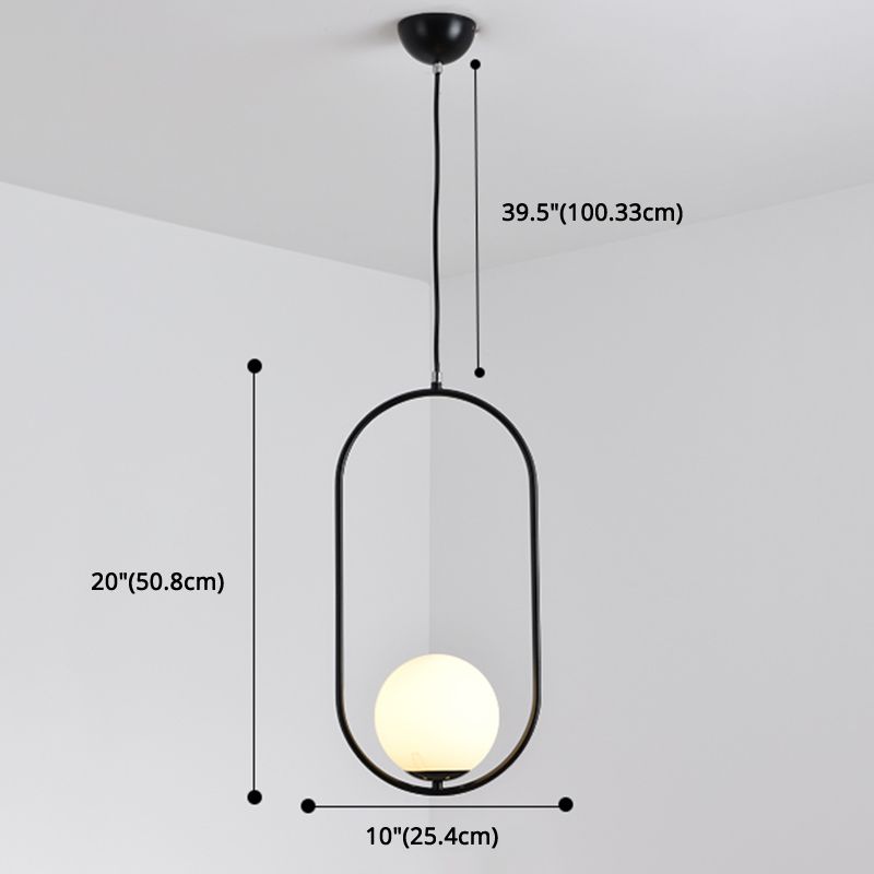 Mitte des Jahrhunderts Design Globe Hanging Lampe Weißglas Schatten Anhänger Licht mit Metallring