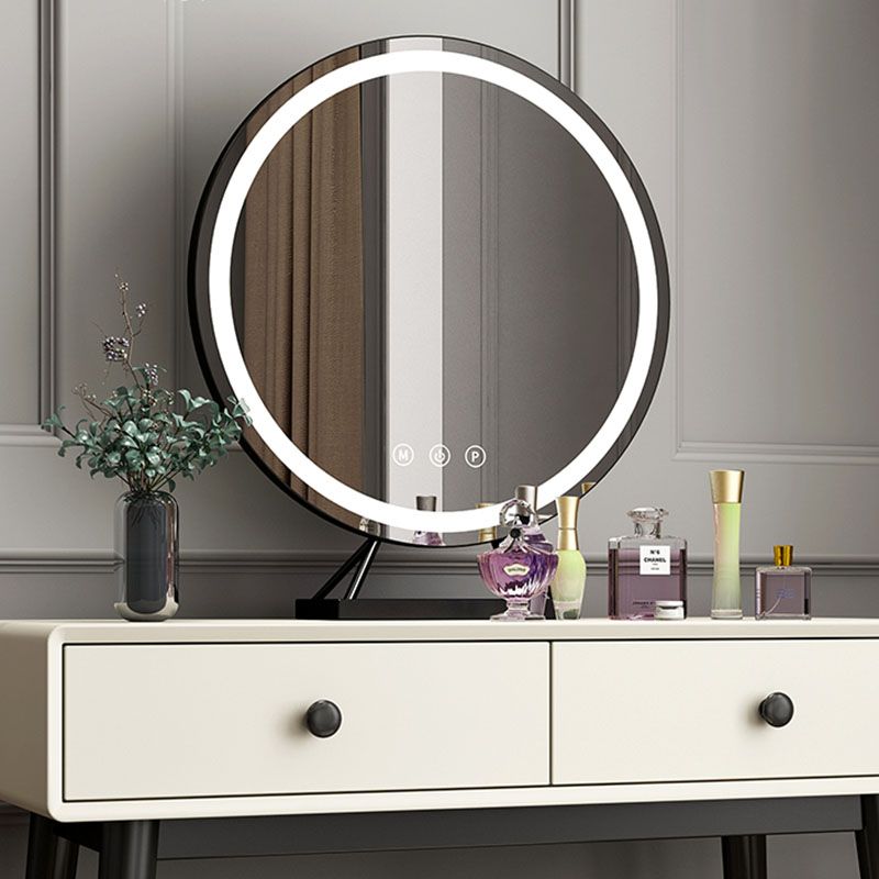 Contemporary White Vanity Table 29.53" H Vanity Set with Stool and Mirror