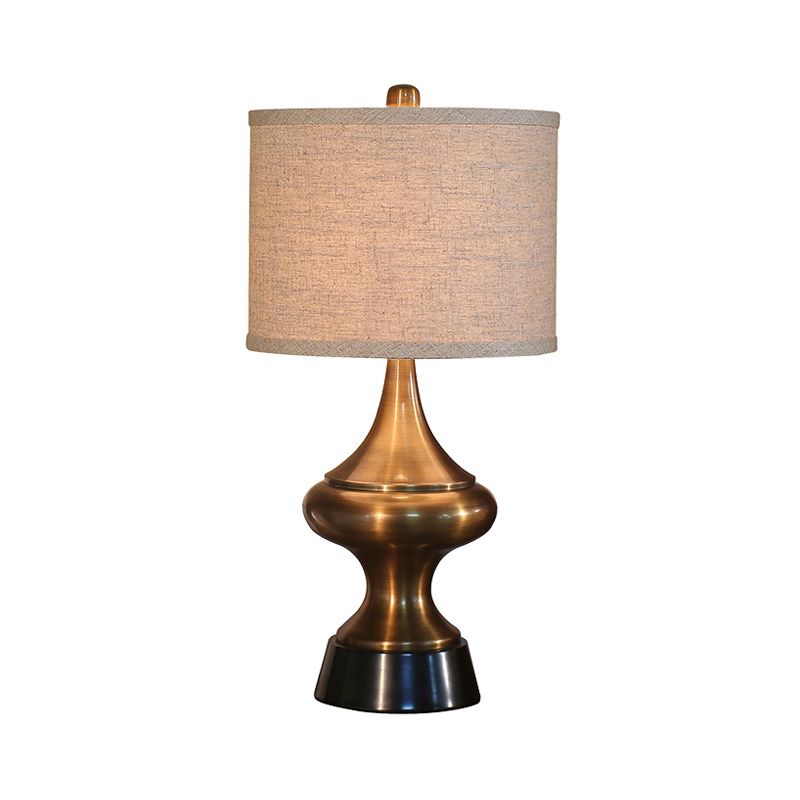 Bronze / nickel Drum en forme de bureau Lumière Vintage Style Fabric 1 Claie de nuit Light Room Night Lampe
