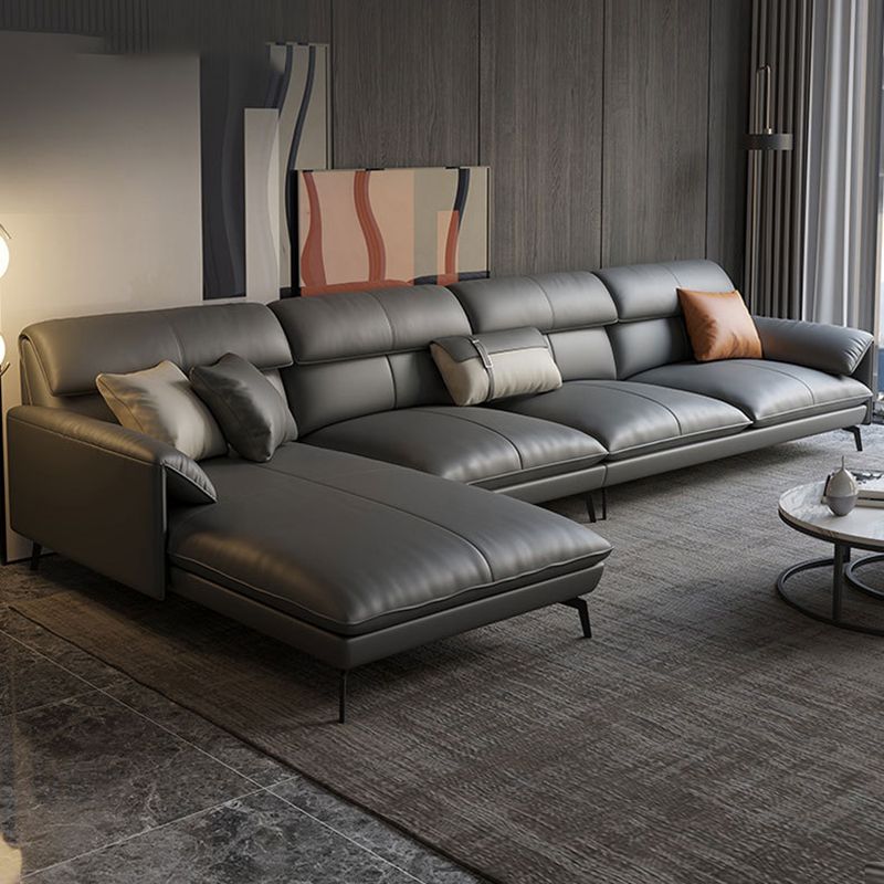 Glam Stationary Genuine Leather Pillow Top Arm Cushions Sofa Chaise