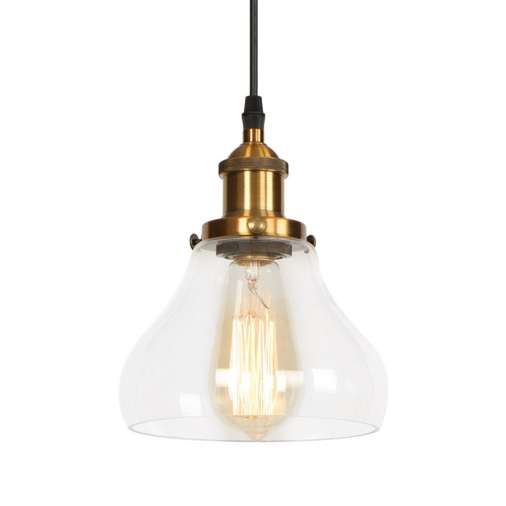 Stile industriale Bulbo singolo Impiccamento Lumo in vetro trasparente Lampada a sospensione retrò per camera da pranzo camera da letto