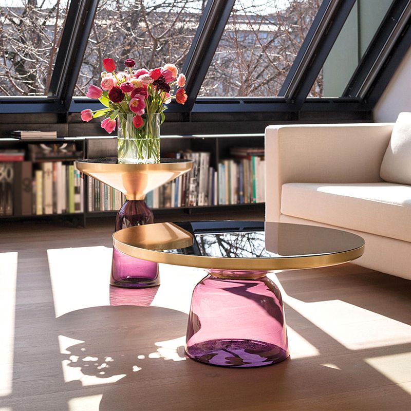 Modern Style Cocktail Table Black Table with Glass Base Round Coffee Table