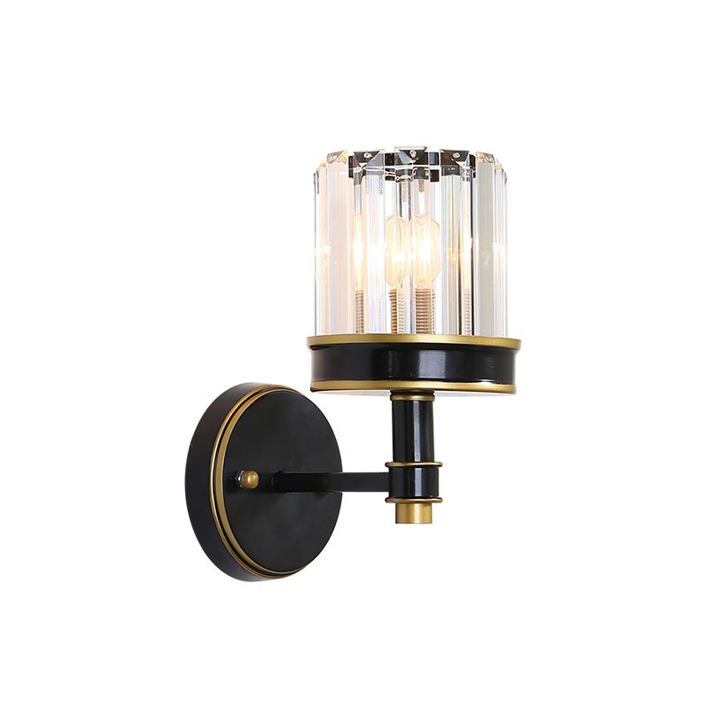 Crystal Cylinder Wall Light Modern 1 Light Flush Mount Wall Sconce in Black for Hallway