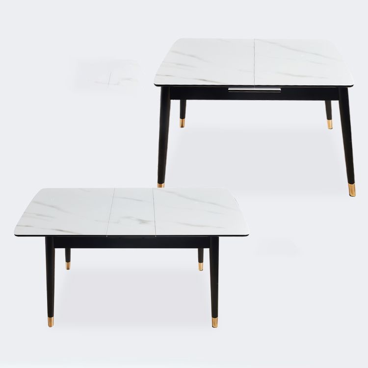 Dining Room Set Contemporary Rectangular Extendable Sintered Stone Dining Table with Wood Base