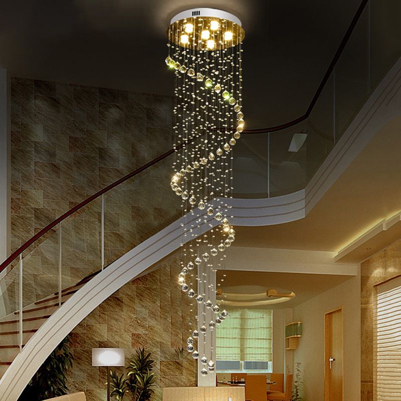 Edelstahl Spirale Deckenleuchte Contemporary 6 Bulben 86.5 " Tall Crystal Beaded Flush Mount
