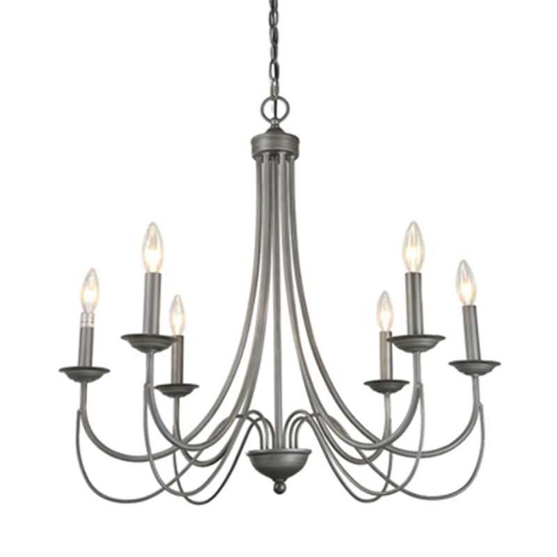 Metal Candle Pendant Chandelier Industrial Dinning Room Chandelier Light Fixture in Aged Silver