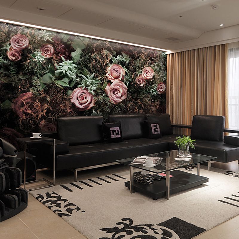 Extra Large Minimalist Mural Wallpaper in Pink Blossoming Rose Wall Art, Custom-Made