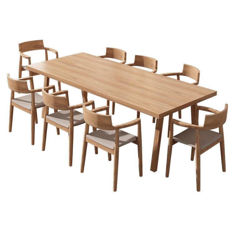 Rectangle Pine Solid Wood Table Modern Dining Table with 4 Legs, in Nature