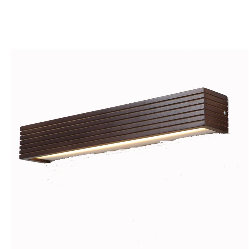 Linear Shade Wood Wall Sconce Modern 1-Light Mirror Wall Lighting Fixtures in Brown