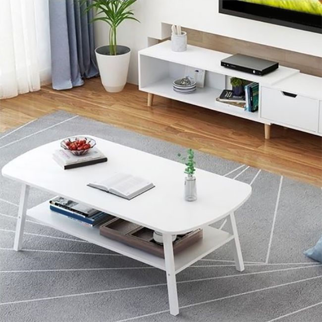 Modern 19.6" H Rectangle Wooden Coffee Table Steel 4 Legs Cocktail Table