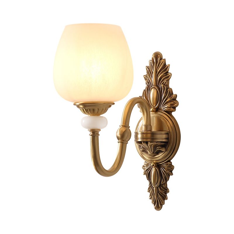 Metal Brass Wall Sconce Fixture Gooseneck 1/2-Light Vintage Stylish Wall Lamp with White Glass Bowl Shade