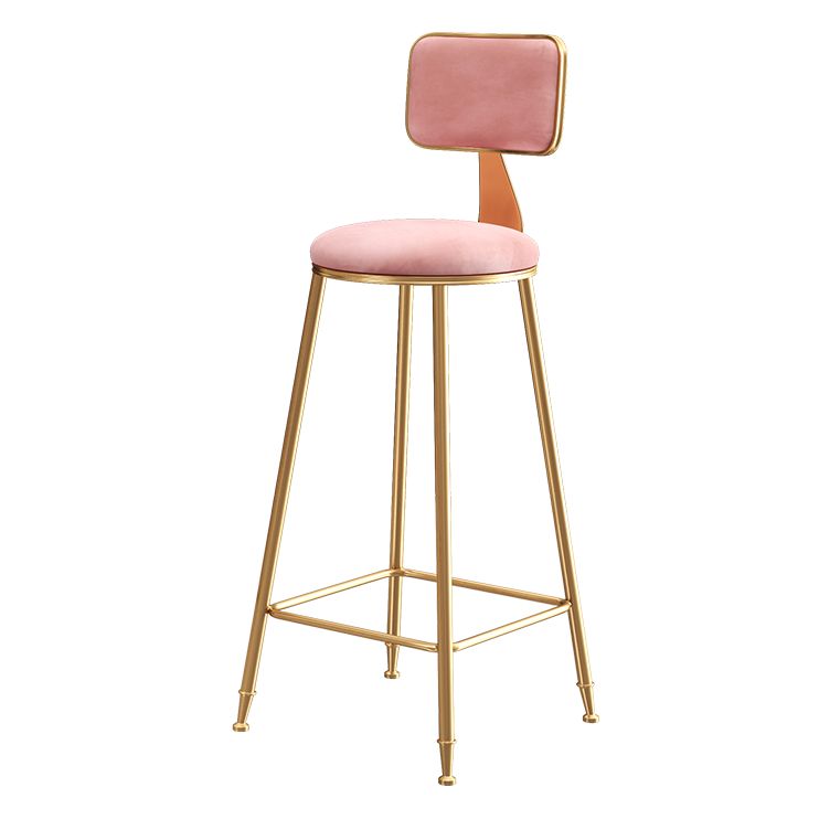 Nordic Backrest Armless Counter Stool Iron Dessert Shop Bar Stool with Cushion and Pedal