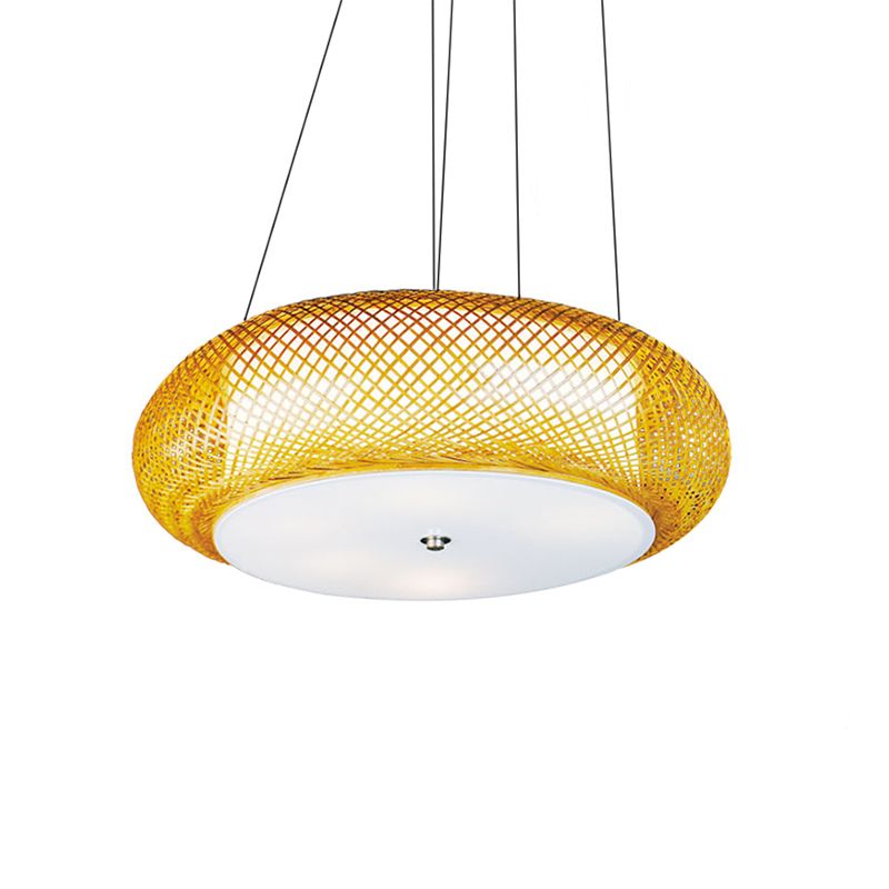 Lumière suspendue brune / bois à main avec ombre de tambour asiatique 1 lumière de suspension en bambou pour salle à manger