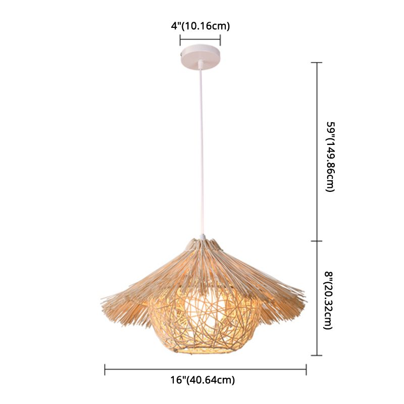 Rattan Nest-Shaped Pendant Light Fixture Asia Style Hanging Ceiling Light for Restaurant