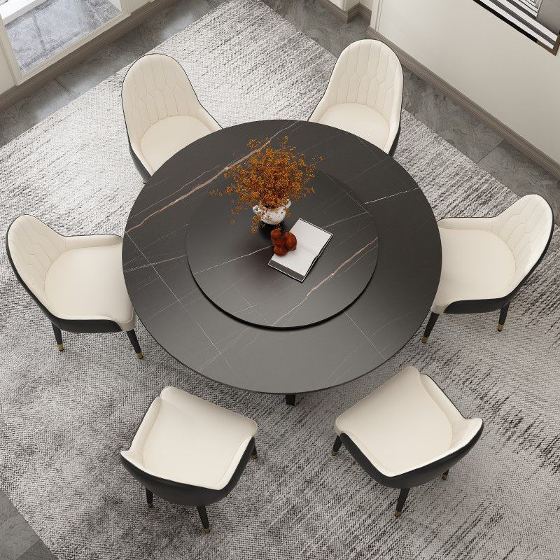 Round Double Pedestal Table Simplicity Style Dining Site Table with Turntable