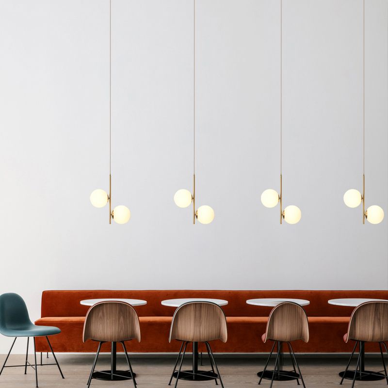 Opaque Glass Spherical Chandelier Minimalism 2-Head Gold Suspension Light for Dining Room