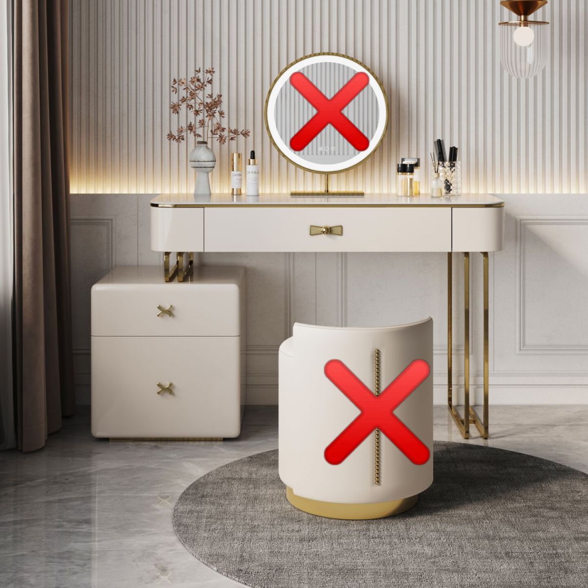 Glam Vanity Dressing Table Set Beige Make-up Vanity with Drawer