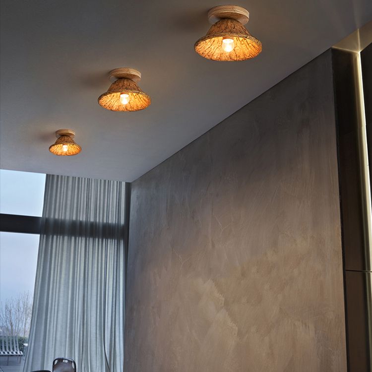 Modern Globe Flush Light Fixture Wood 1 Light Flush Mount Ceiling Fixture in Brown