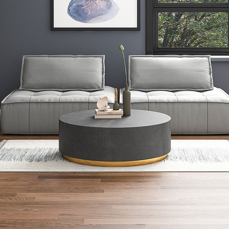 Drum Base Design Black/grey Faux Concrete Top Metal Base Round Coffee Table
