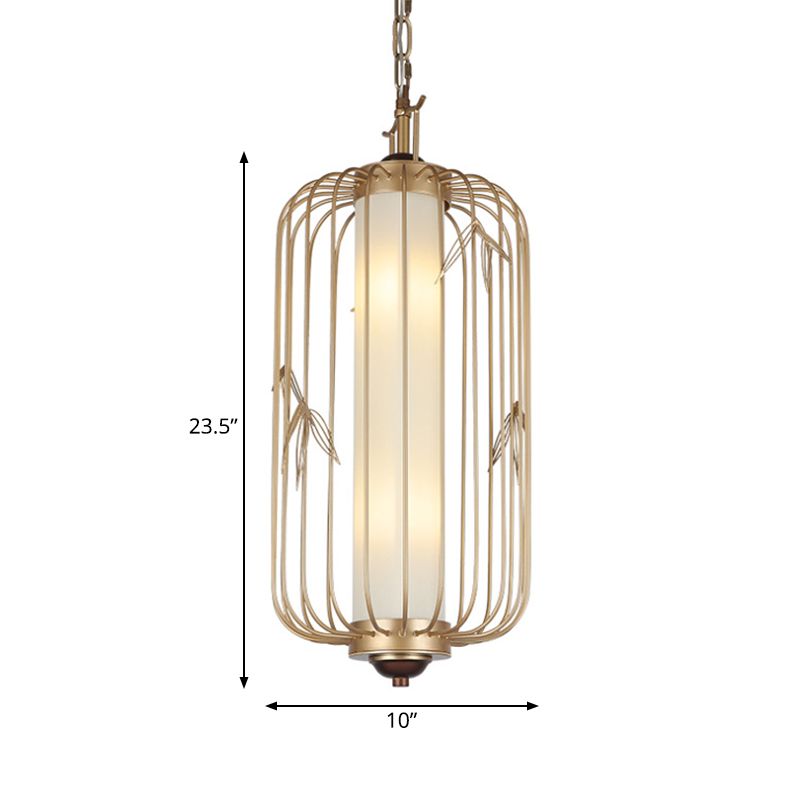 Birdcage comedor de comedor iluminación clásica metal elegante 2 luces 2 luces doradas luz de techo colgante
