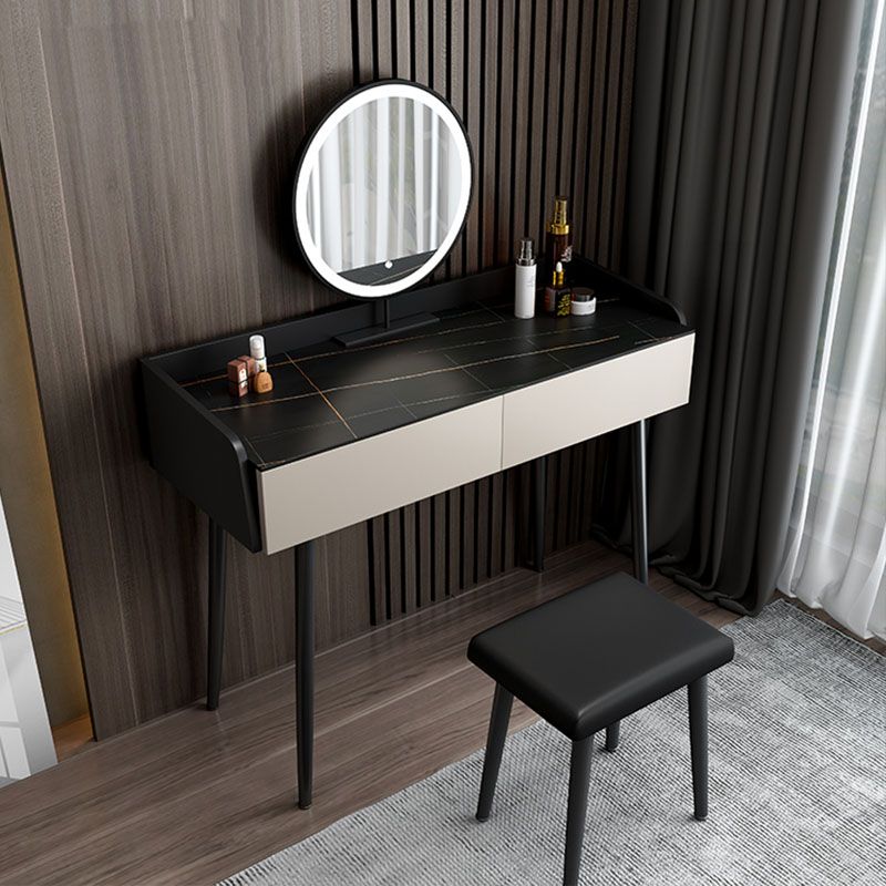 Contemporary Makeup Vanity Desk 2-Drawer Vanity Dressing Table with Slate Top