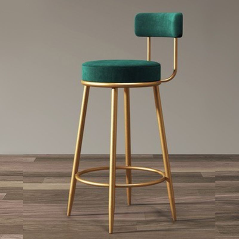 Glam Armless Backrest Counter Stool Iron Dining Room Bar Stool with Velvet Cushion