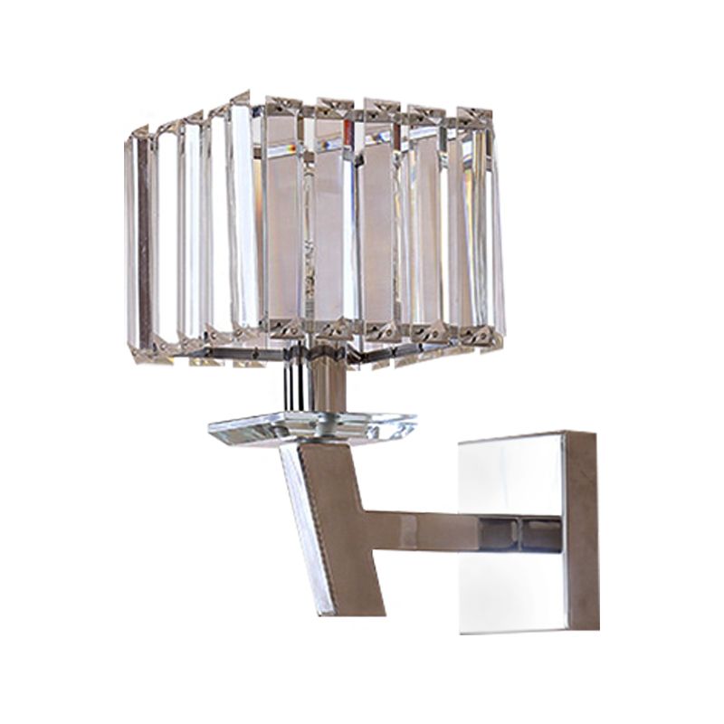 Cubic Clear Crystal Wall Light Modernism Stylish 1 Light Chrome Wall Sconce Lighting for Corridor