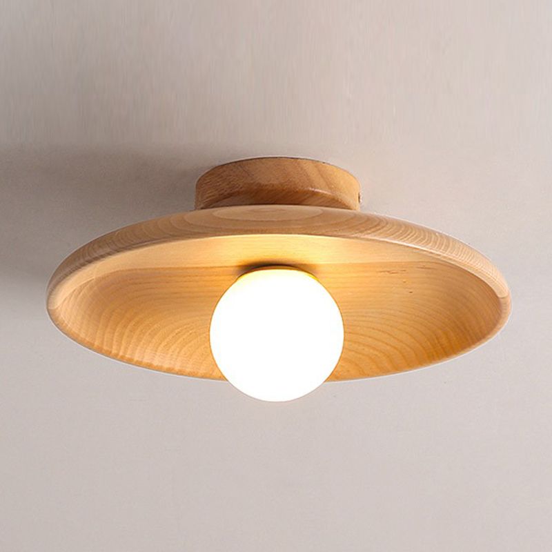 Modern Minimalist Flush Mount Wooden Globe Ceiling Light for Interior Spaces