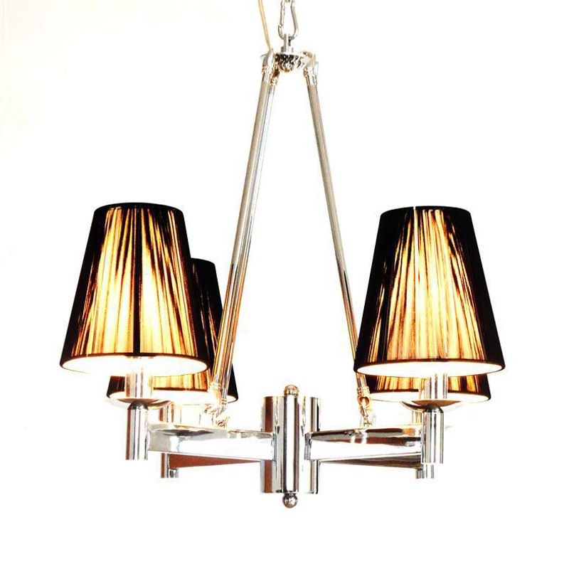Tapered Fabric Chandelier Lighting Classic 4 Lights Dining Room Pendant Lighting in Black