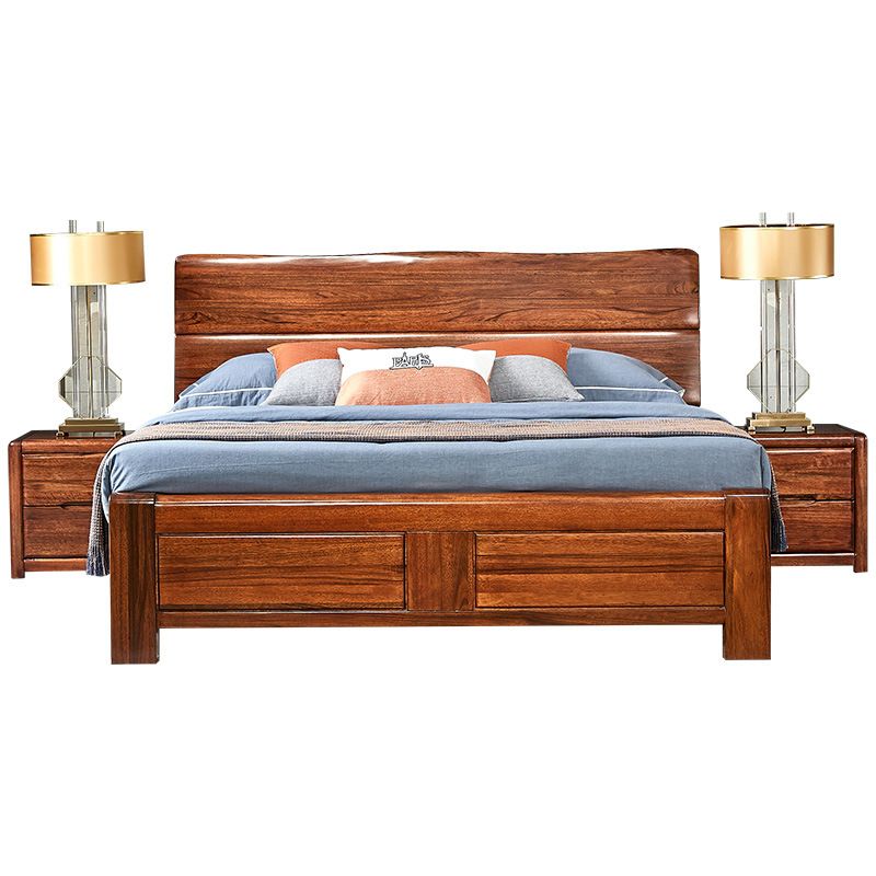 Traditional Solid Wood Standard Bed Solid Color Bed with Headboard