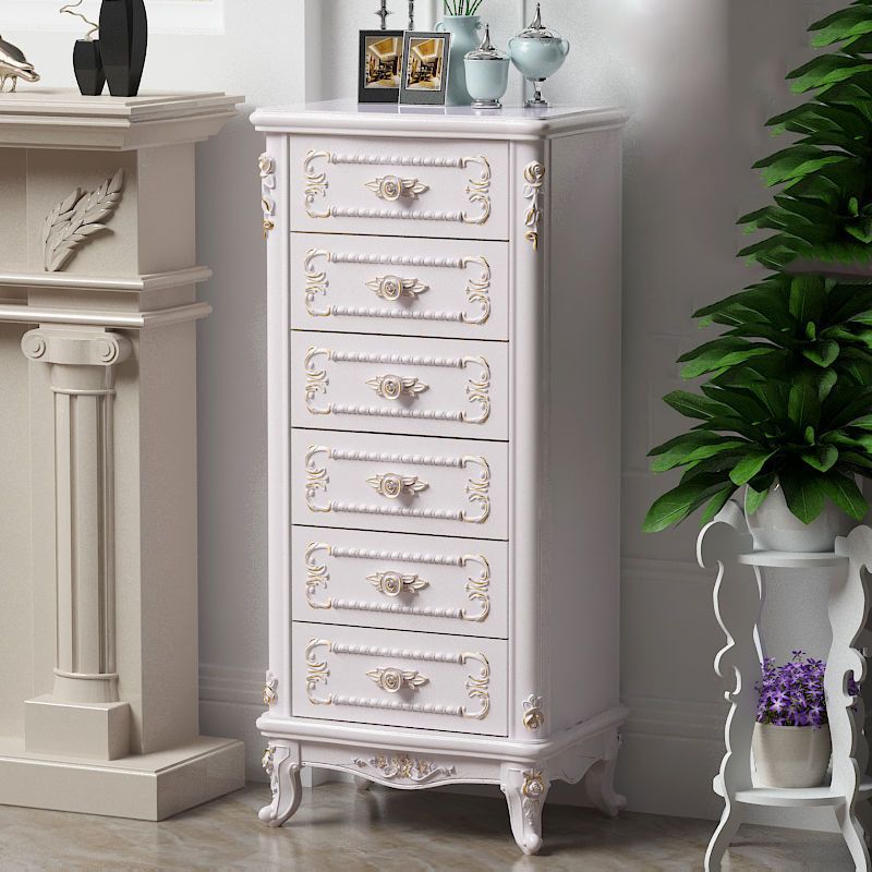 Traditional Bedroom Wooden Storage Chest Vertical Chest in White with Drawers
