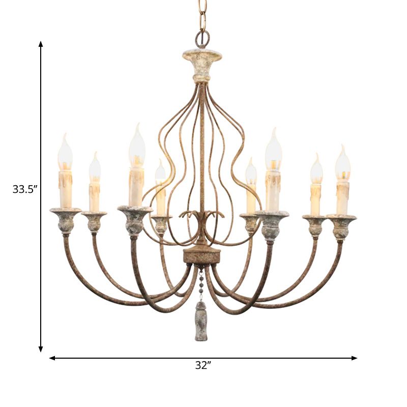 Traditional Sputnik Hanging Chandelier Metal 8 Bulbs Suspension Light in Rust for Bedroom