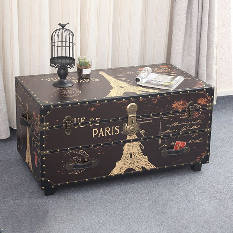 Scandinavian Trunk Storage Coffee Table Wooden Cocktail Table for Living Room
