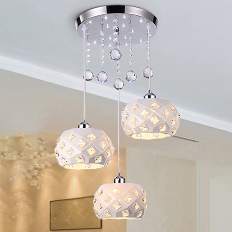 Lampe à chute de salle à manger à 3 têtes de lumière multi-pendentif moderne avec une teinte cristalline mondiale