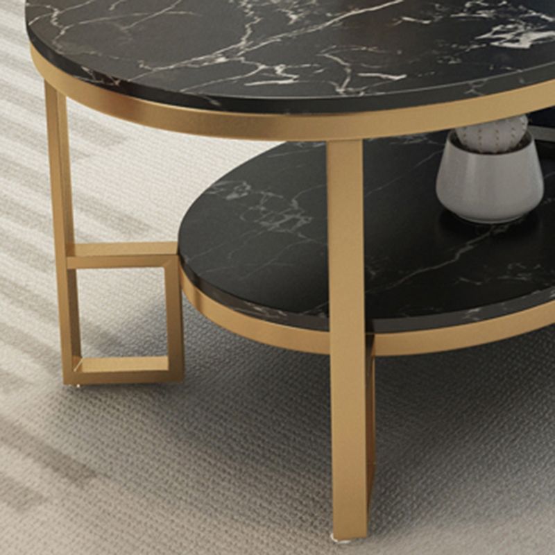 4 Legs Cocktail Table Shelf Included Oval Stone Coffee Table