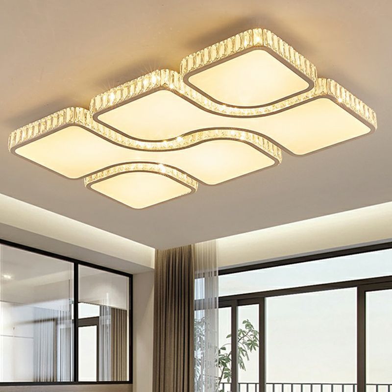 LED rectangulaire Ceiling Mount Light Modern Crystal Clear Flushmount Lighting for Living Room