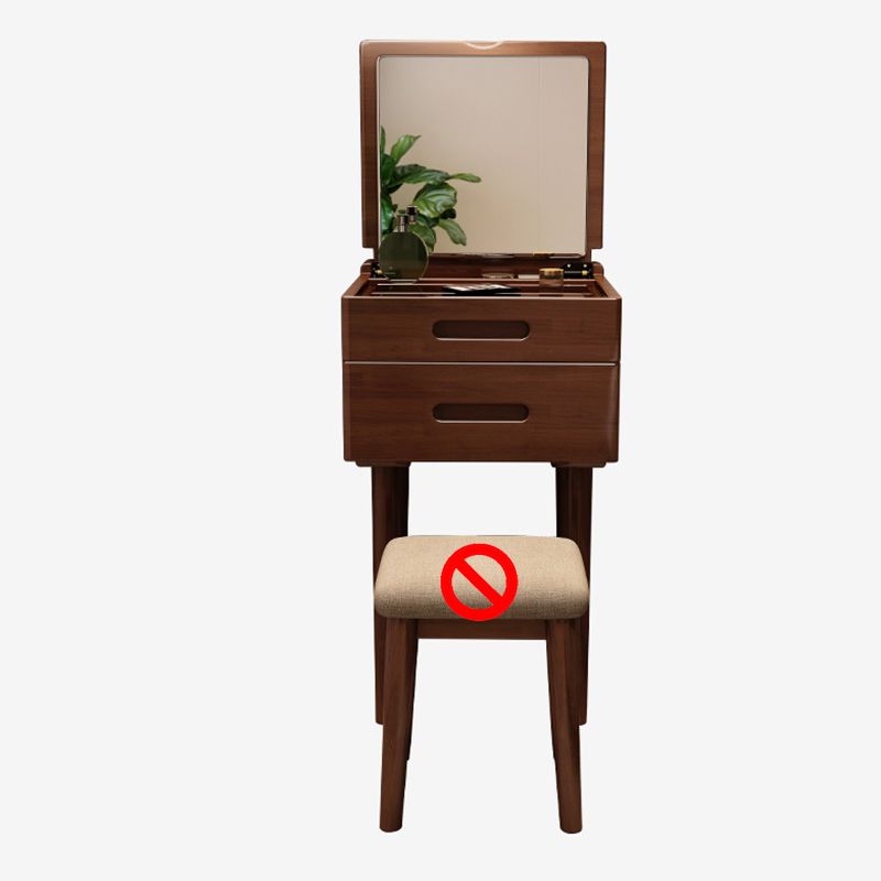 Traditional Solid Wood 2 Drawers Vanity Table with Mirror and Stool