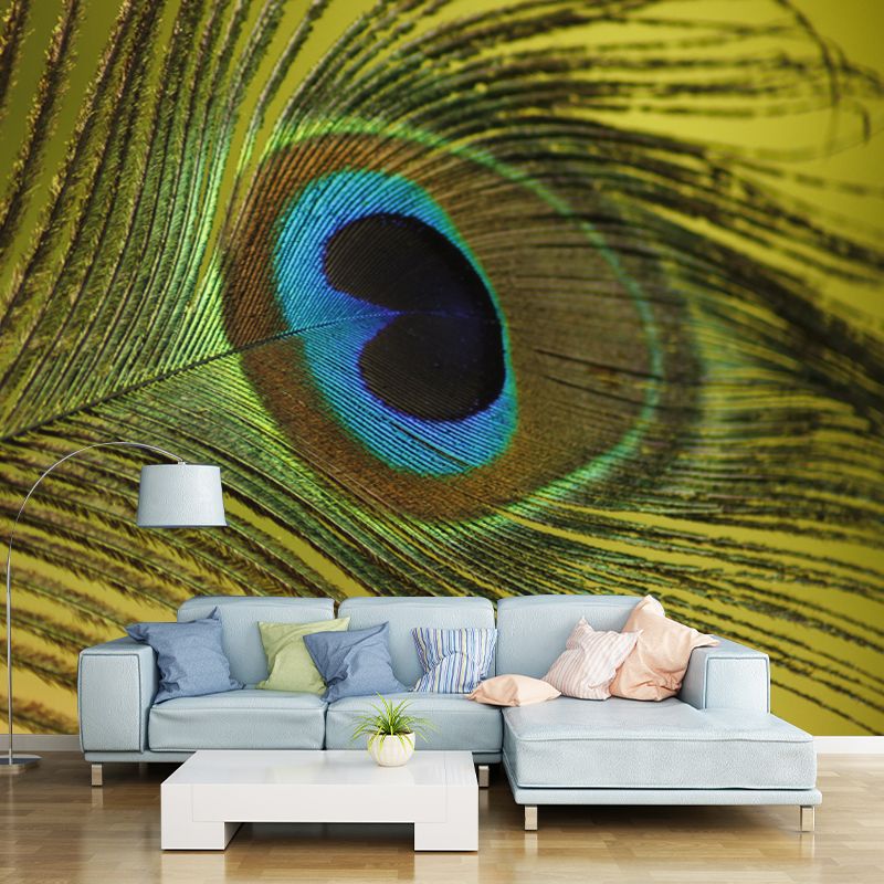 Peacock Feather Waterproof Sitting Room Customised Wall Covering, Made to Measure