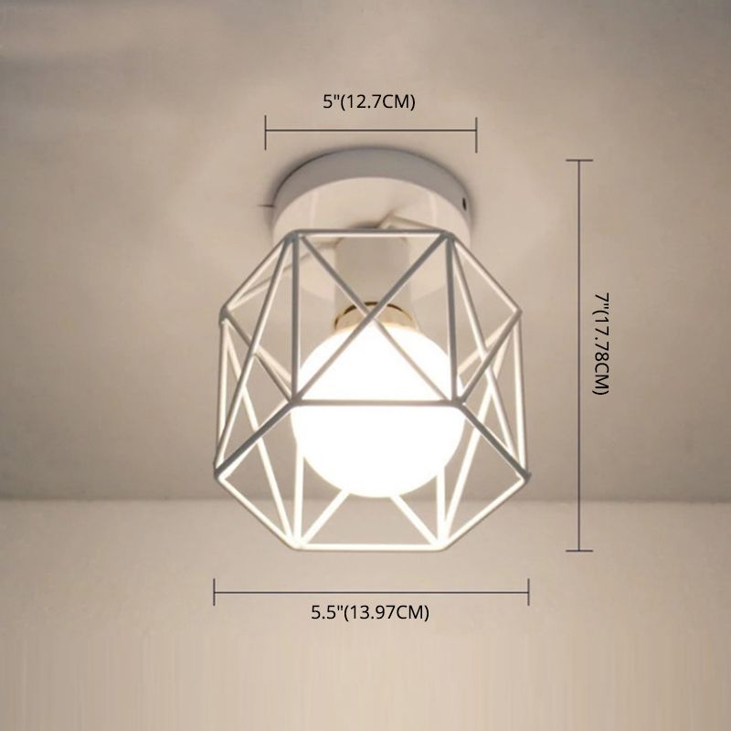 1-Light Wire Cage Semi Flush Mount Ceiling Fixture Industrial Metal Semi Flush