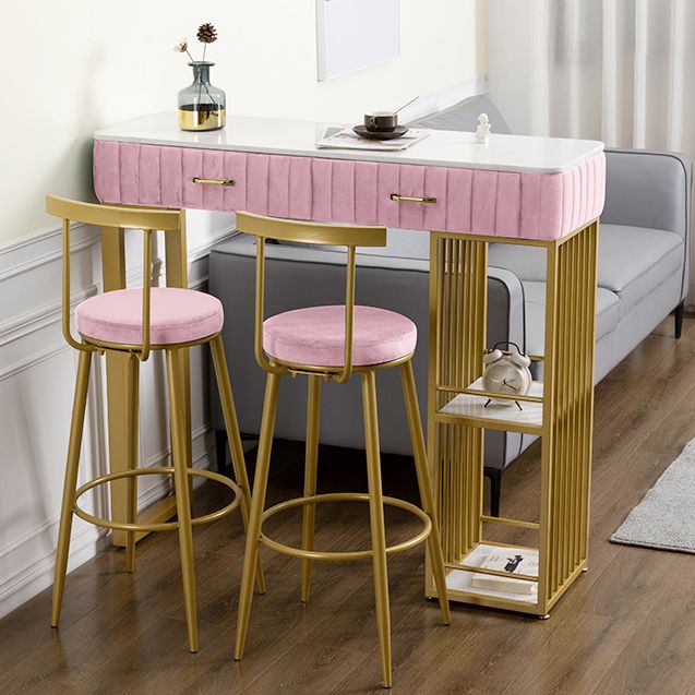 Glam Rectangle Indoor Bar Dining Table White Marble Bistro Table with Drawer